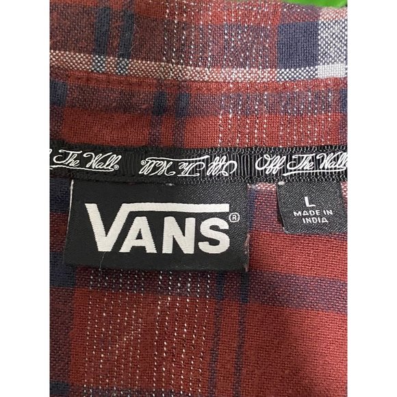 Vans Men’s Heavy Duty Flannel Red Maroon Shirt Long Sleeve Button Size Large - Picture 6 of 8